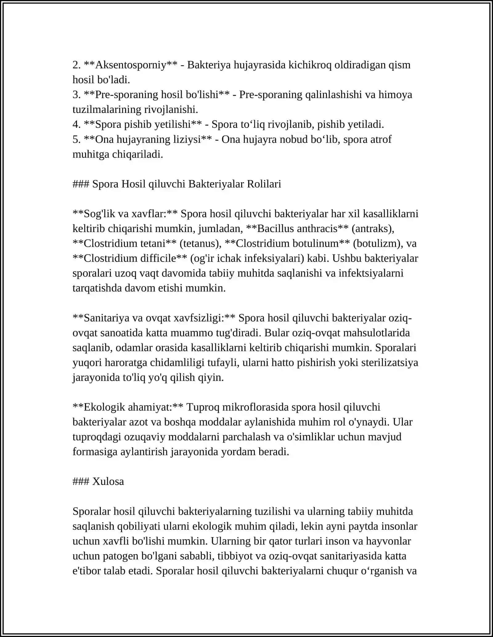 BAKTERIYALARNING SPORA HOSIL QILINISHI VA SESTEMATIKASI 4
