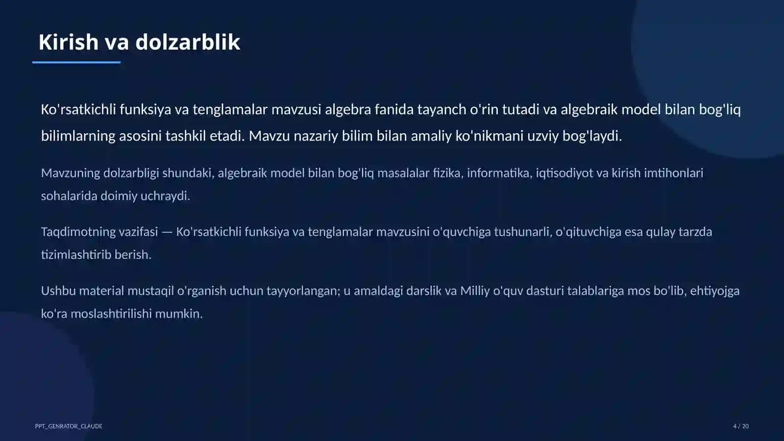 Ko'rsatkichli funksiya va tenglamalar (10-sinf) 4