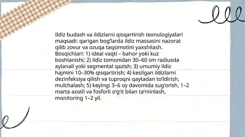 Qarigan bogʻlarni yoshartirish texnalogiyasi 4