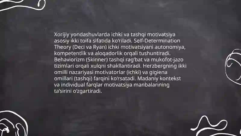 Xorij psixologiyasida motiv va motivatsiya muammosi 4