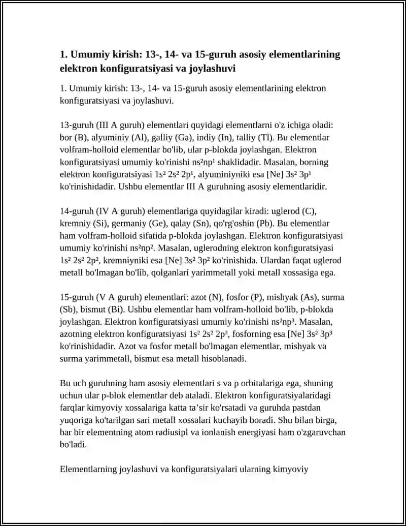 O‘N UCH, O‘N TO‘RT, O‘N BESHINCHI GURUH ASAOSIY GURUHCHA ELEMENTLARI VA ULARNING XOSSALARI. VODORODLI HAMDA KISLORODLI BIRIKMALARI. KISLOTALARI 4