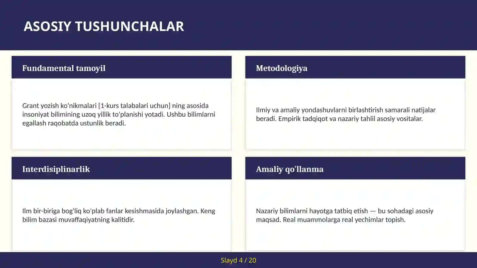 Grant yozish ko'nikmalari [1-KURS TALABALARI UCHUN] 4