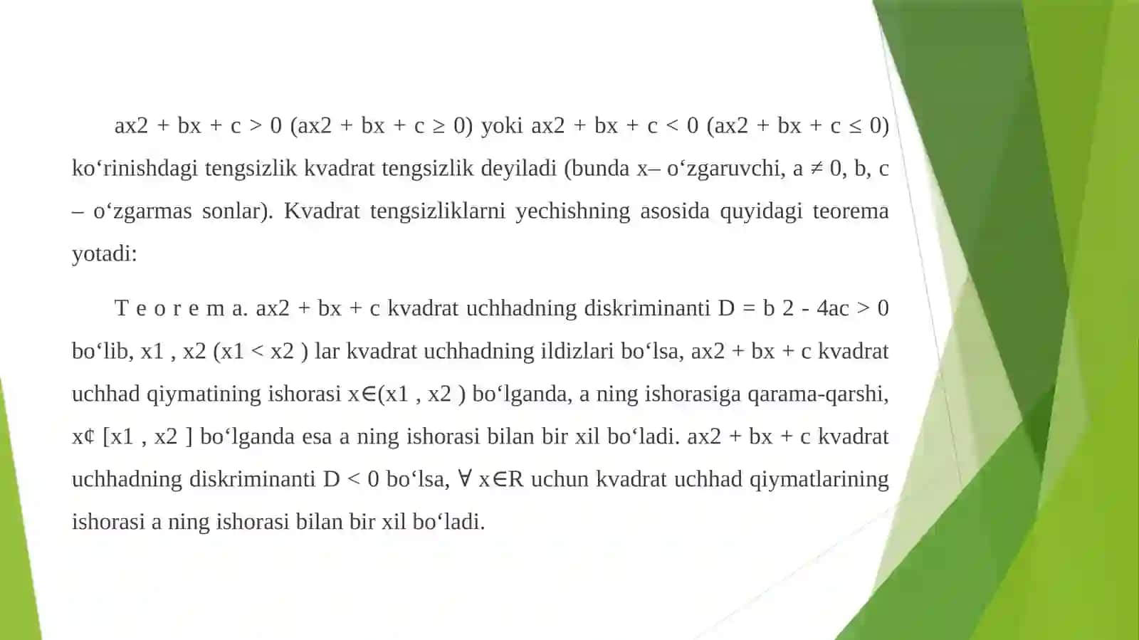 kvadrat tengsizlik va uning yechimi 4