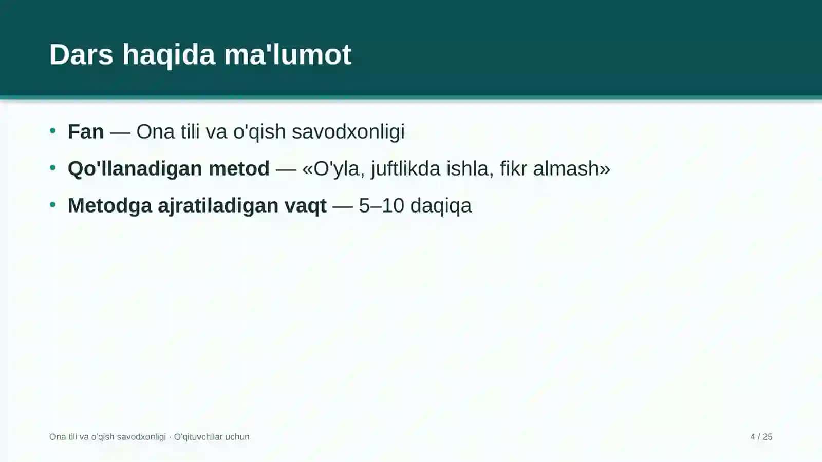 ona tili va o'qish savodxonligi darslarida o'yla juftlikda ishla fikr almash metodidan foydalanish 8616 4