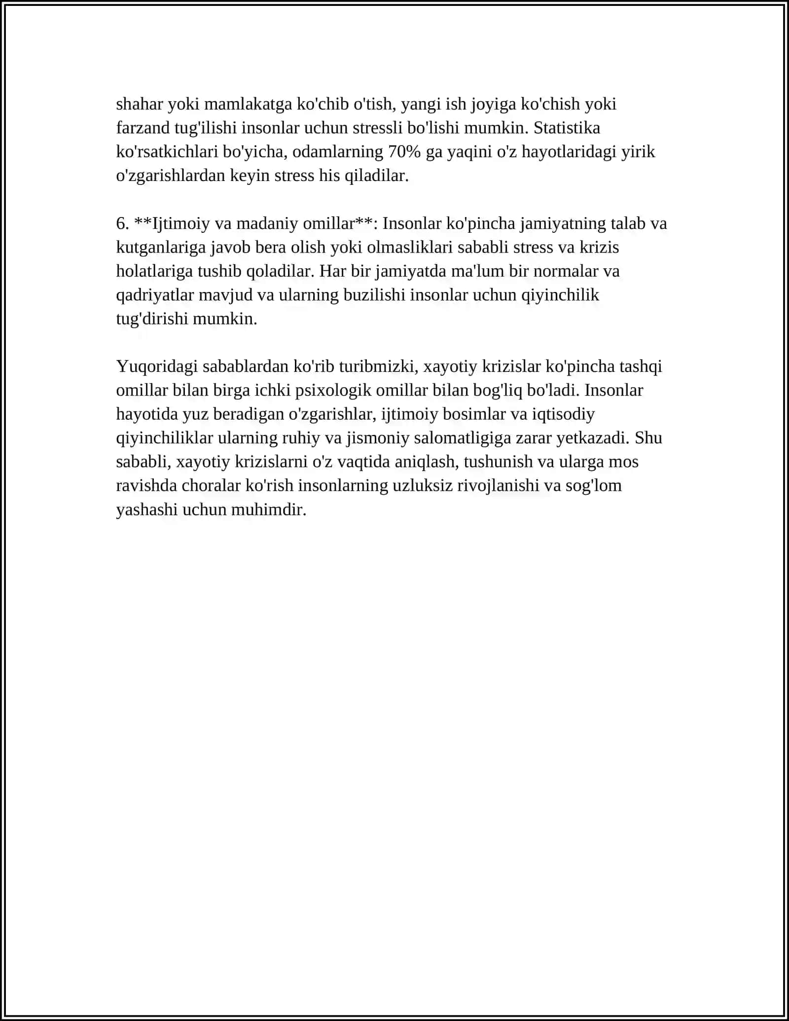 MUSTAQIL ISH Mavzu: XAYOTIY KRIZISLAR VA DEPRESSIYA 4