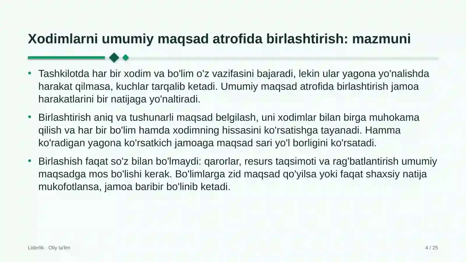 Avtomobillarga gaz to'ldirish shoxobchalarida xodimlarni umumiy maqsad atrofida birlashtirish 4
