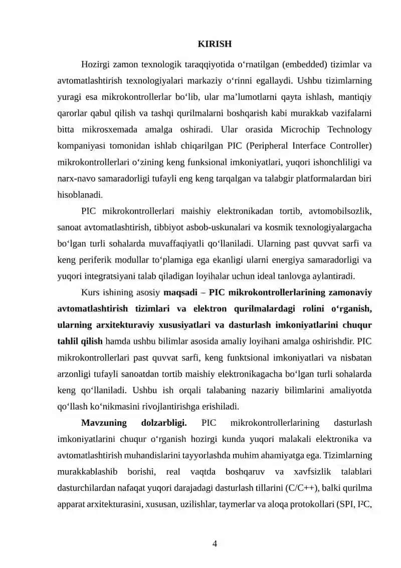 PIC MIKROKONTROLLERLARI VA DASTURLASH IMKONIYATLARI 4