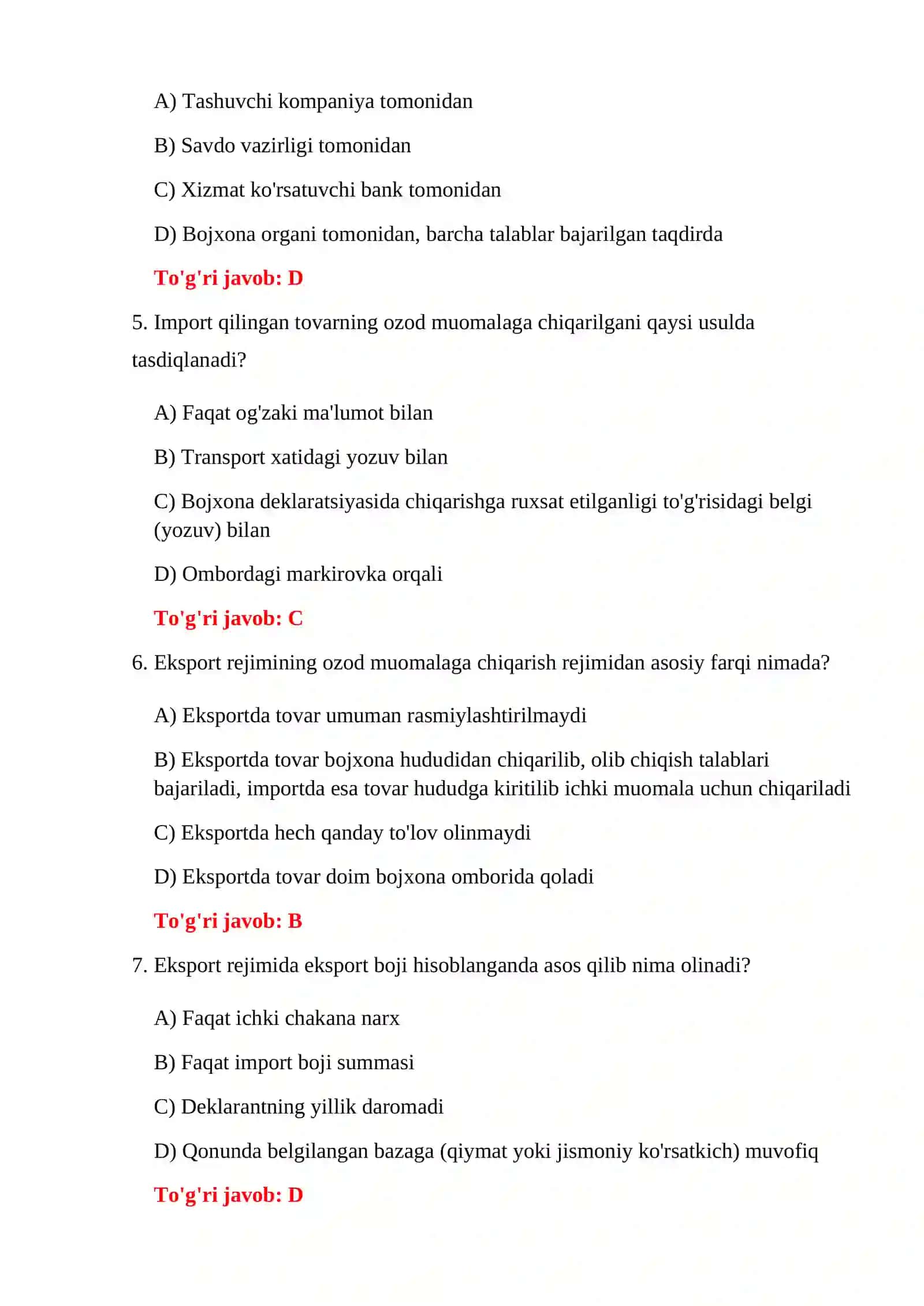 EKSPORT DEKLARATSIYASI TESTLARI 4