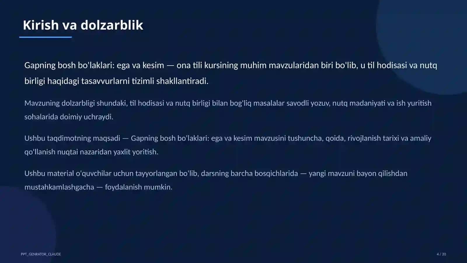 Gapning bosh bo'laklari: ega va kesim (8-sinf) 4