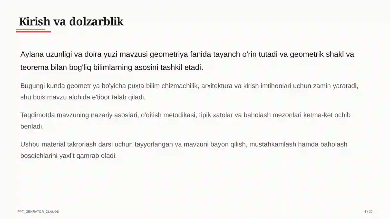 Geometriya (7-11) - takrorlash darsi uchun 4