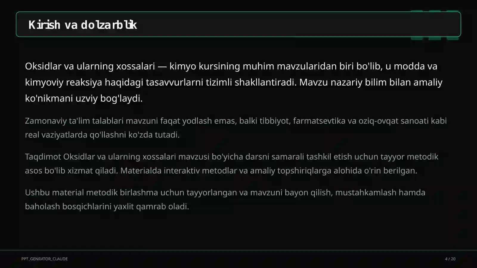 Oksidlar va ularning xossalari (8-sinf) 4