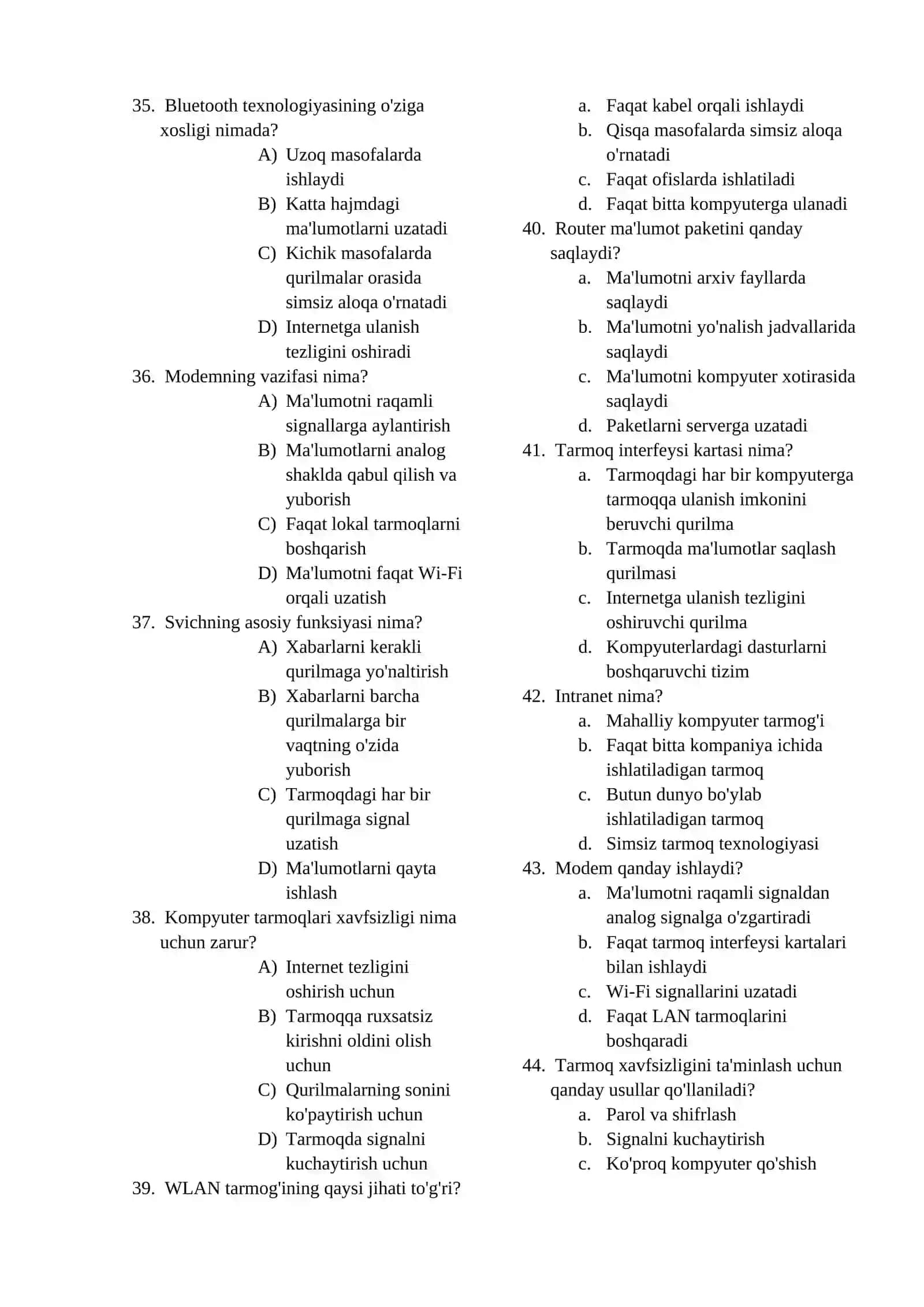 9-sinf Informatika cembridj yangi darslikdan bo’yicha test savol va javoblar 4