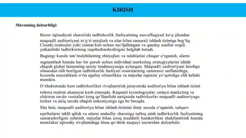 Tadbirkorlik faoliyati yuritishda maqsadli auditoriya bilan ishlash tizimi 4