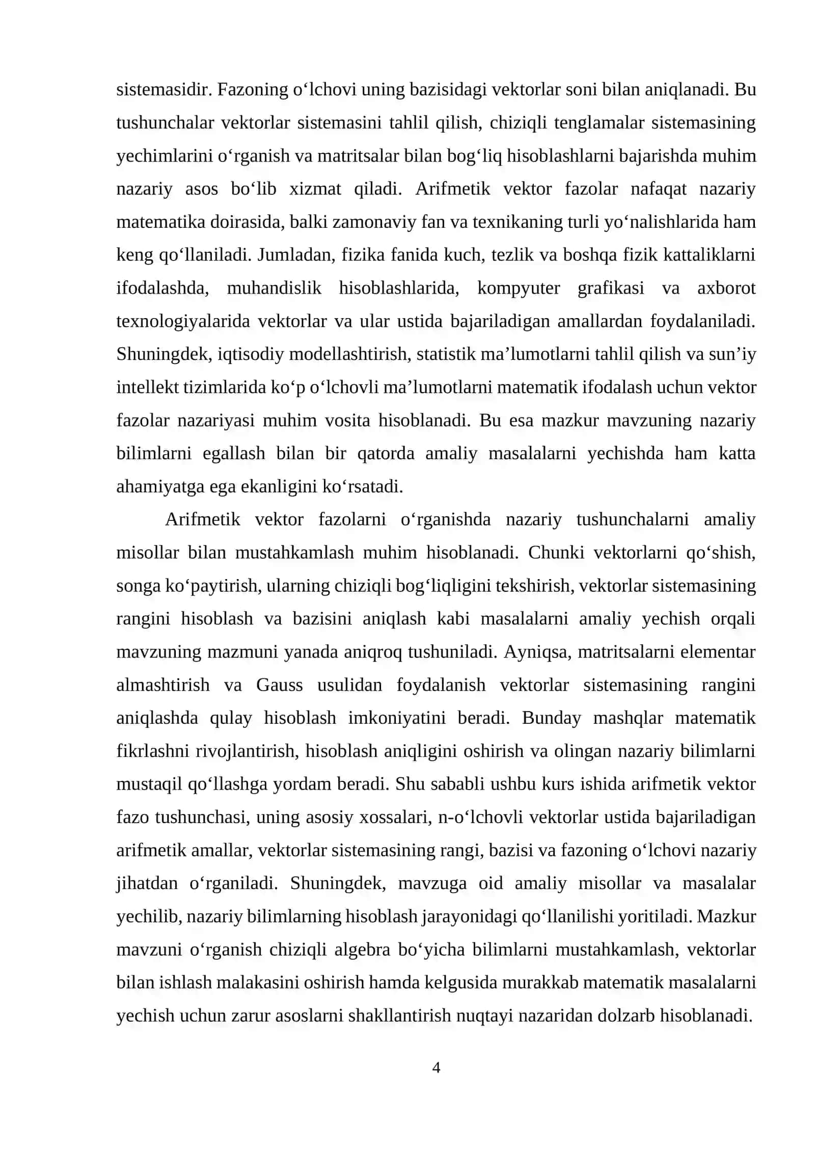 Arifmetik vektor fazo va unga misollar 4