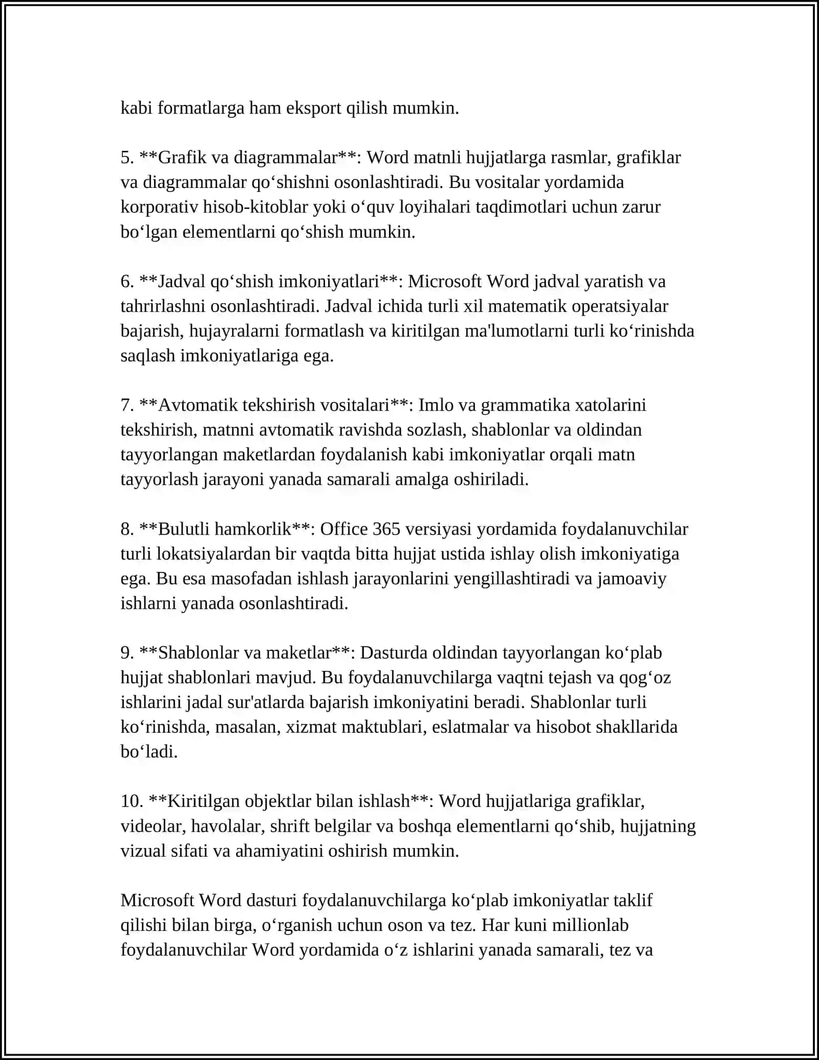 MS OFFICE DATURLARIDA SOHAGA OID MATNLI,SONLI HUJJATLARNI TAYYORLASH VA QAYTA ISHLASH 4