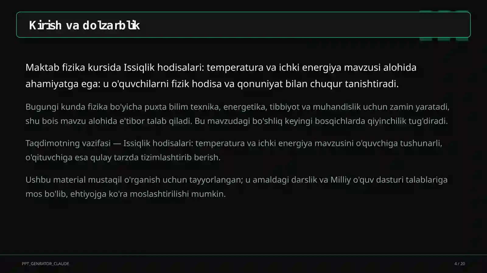 Issiqlik hodisalari: temperatura va ichki energiya (8-sinf) 4