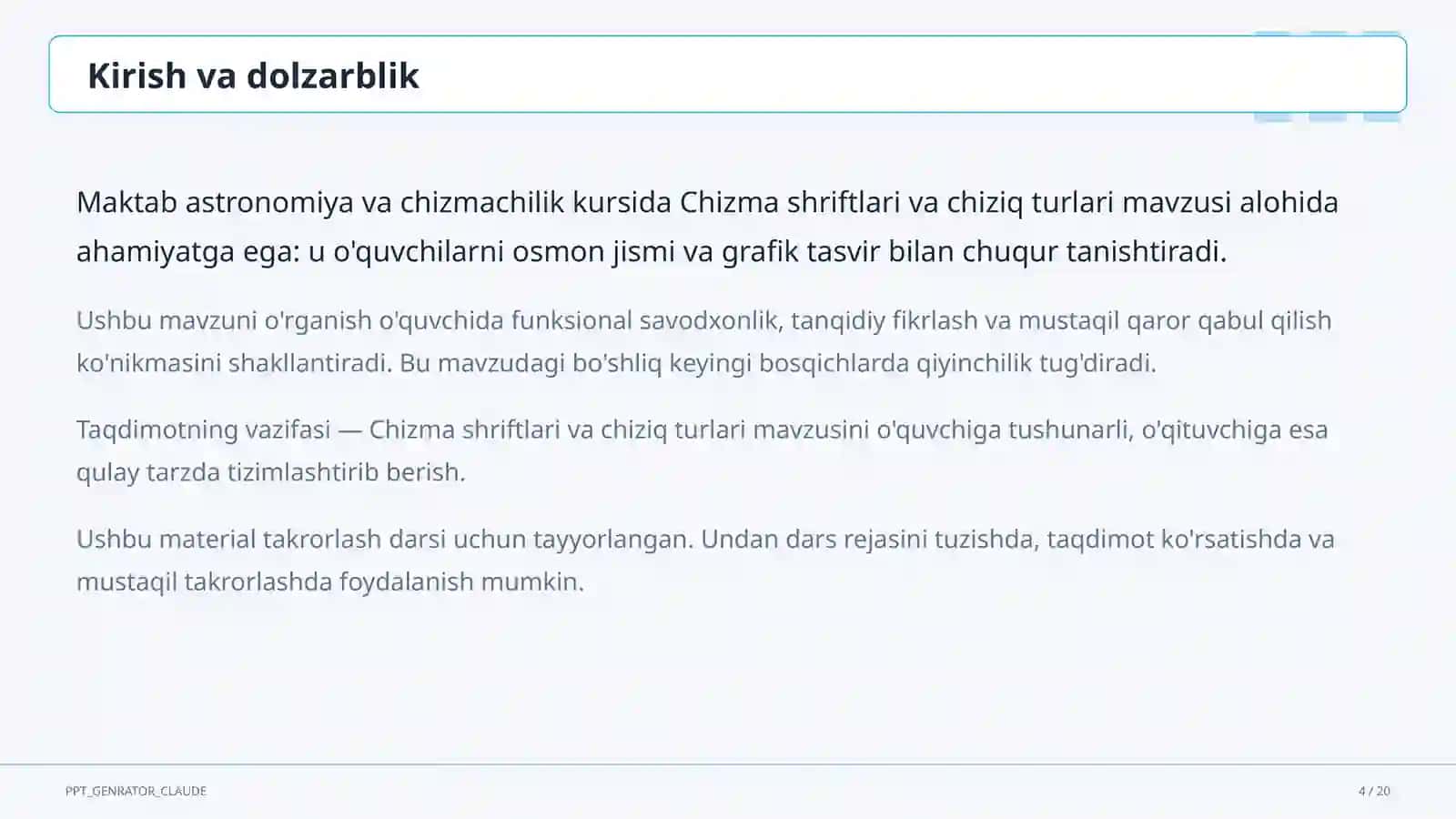 Chizma shriftlari va chiziq turlari (8-sinf) 4