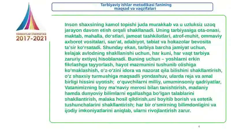 Tarbiyaviyishlarmetodikasifani 4