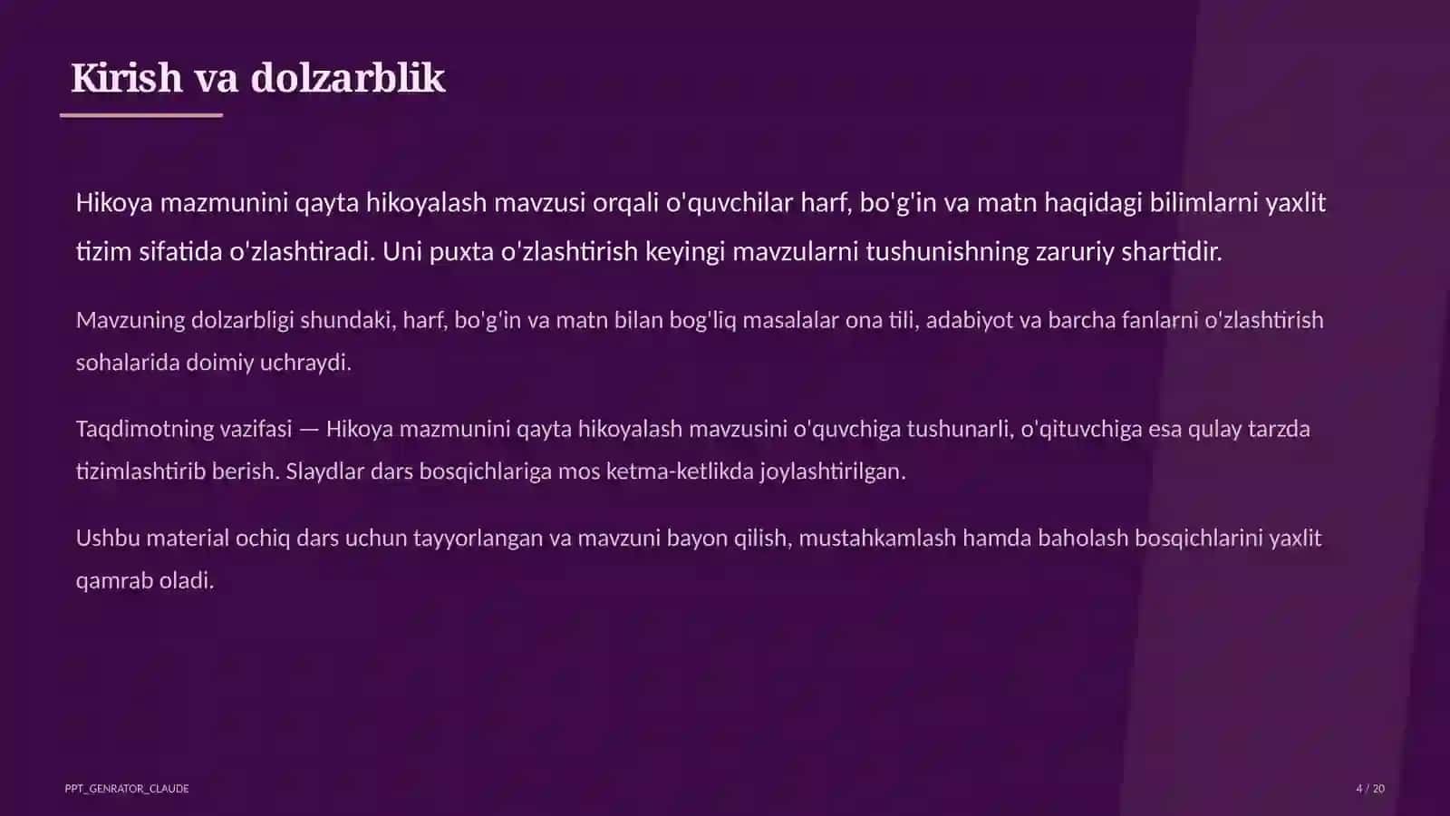 Hikoya mazmunini qayta hikoyalash (3-sinf) 4
