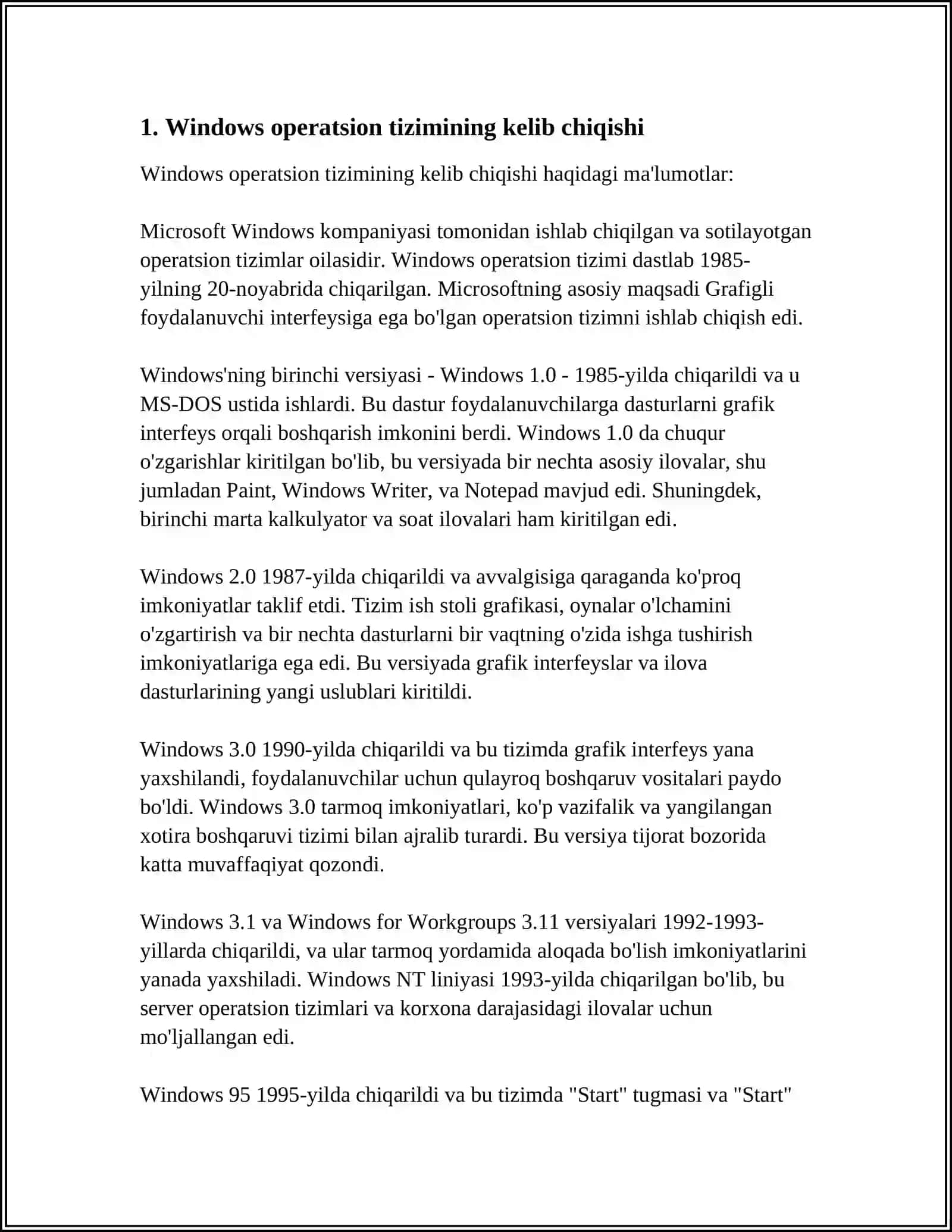 WINDOVUS OPERATSION TIZIMI TARIXI VA UNDA ISHLASH ASOSLARI 4