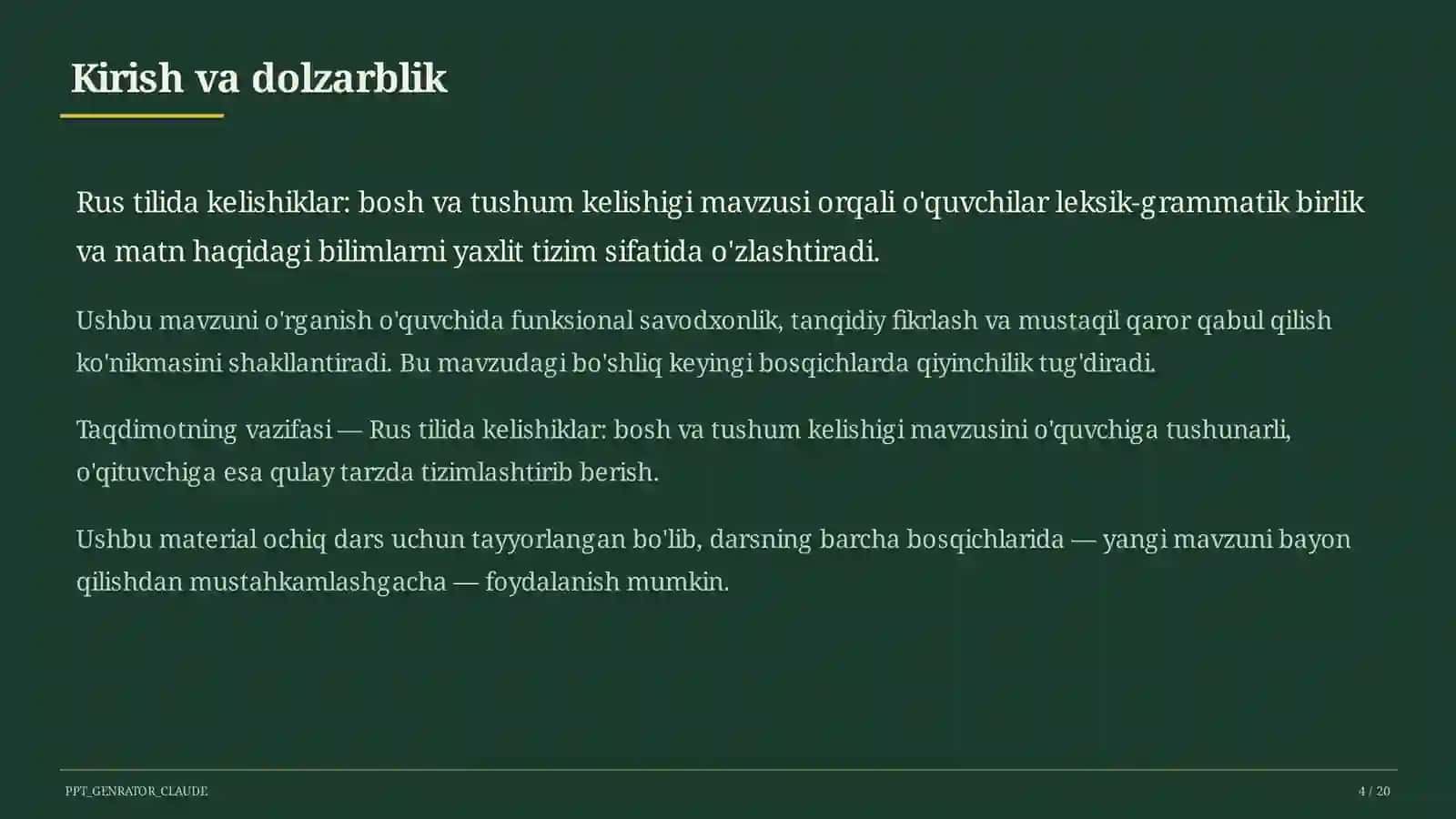 Rus tilida kelishiklar: bosh va tushum kelishigi (5-sinf) 4