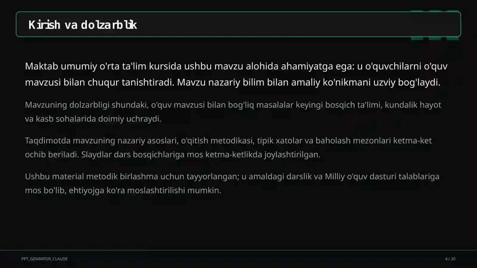 Algebra va geometriyani yagona "Matematika" fani sifatida o'qitish: yangi yondashuv 4