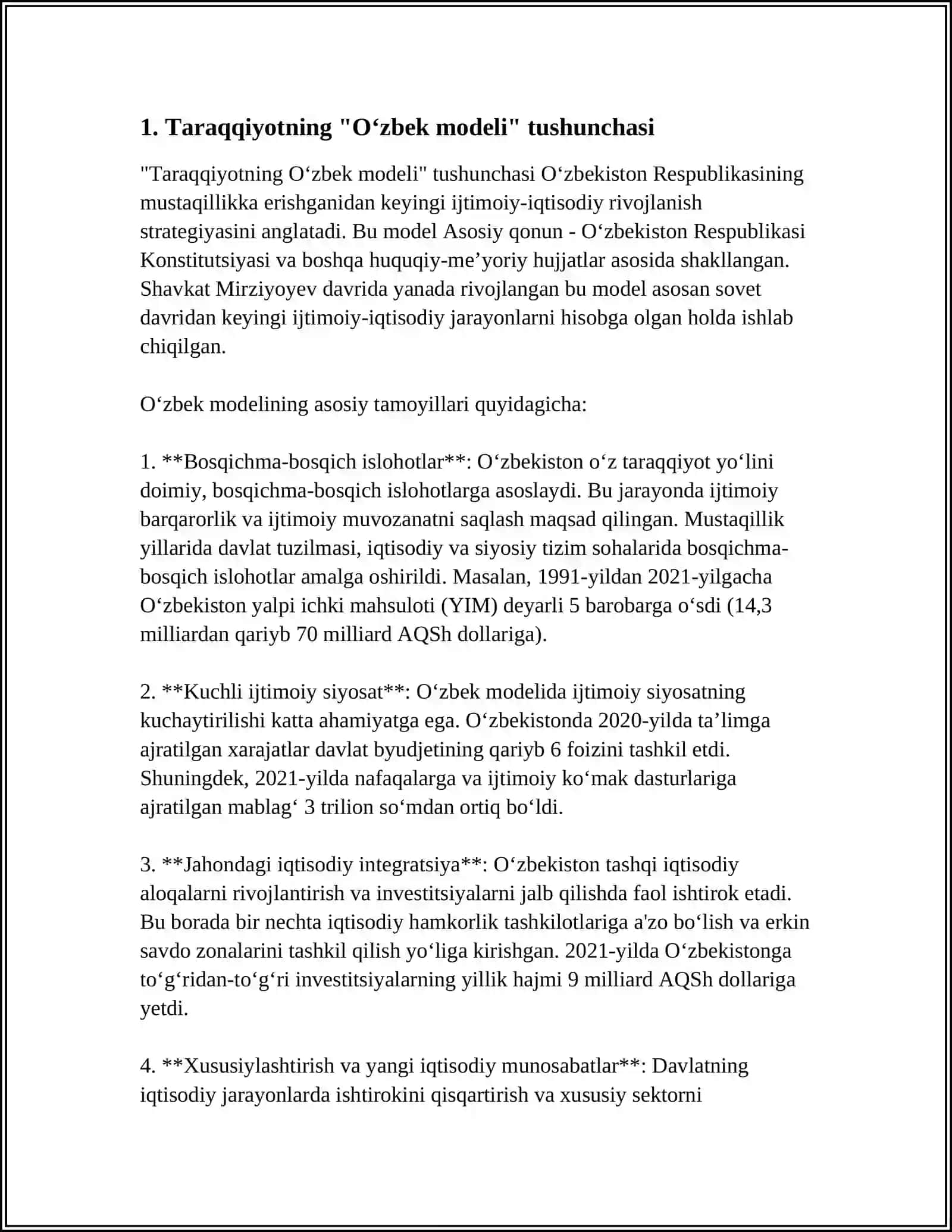 Taraqqiyotning "O‘zbek modeli" va uning o‘ziga xos xususiyatlari 4