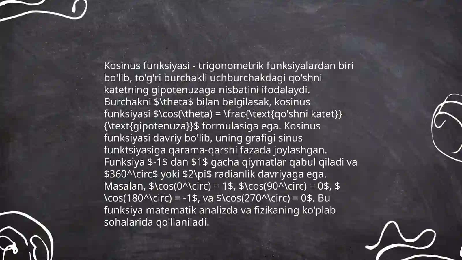 Birlik aylana sinus kosinus tangers ishoralari 4
