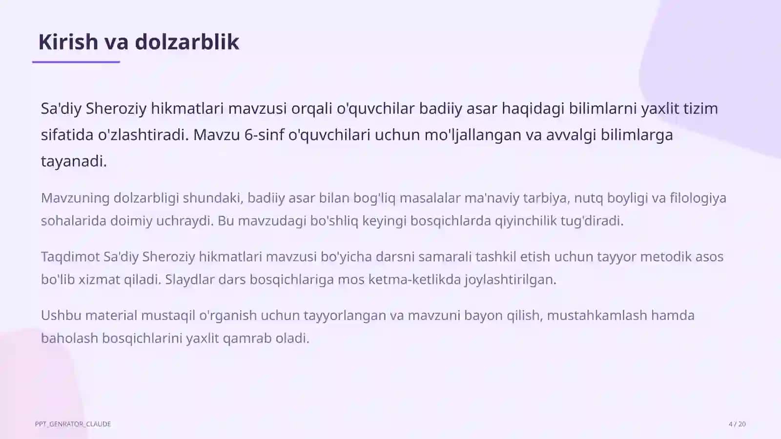 Sa'diy Sheroziy hikmatlari (6-sinf) 4