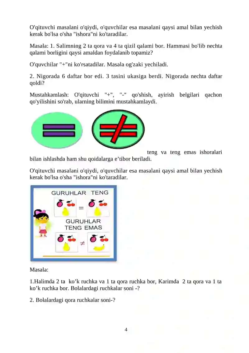 1-sinf matematika darslarida qiziqarli usullardan foydalanish 4