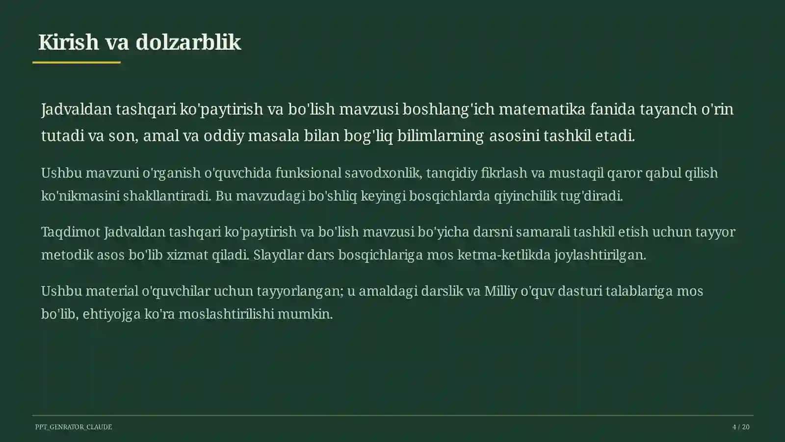 Jadvaldan tashqari ko'paytirish va bo'lish (3-sinf) 4