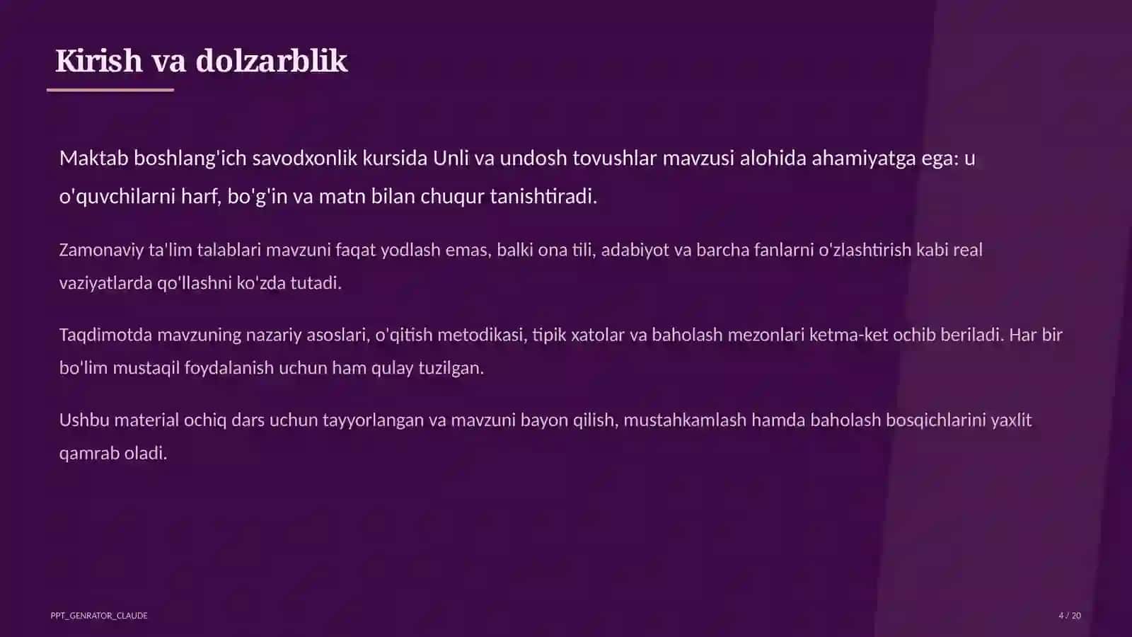 Unli va undosh tovushlar (1-sinf) 4