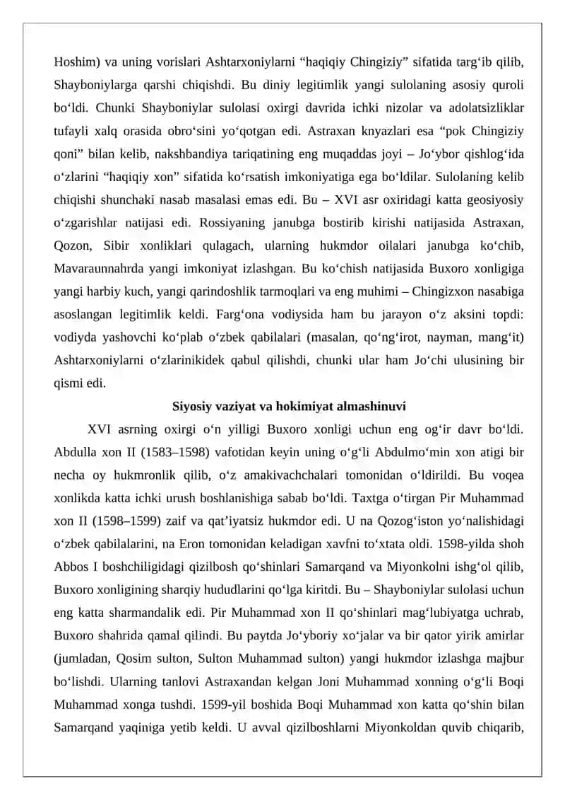 Ashtarxoniylar hokimiyatga kelishi va vodiy hayotiga ta’siri 4