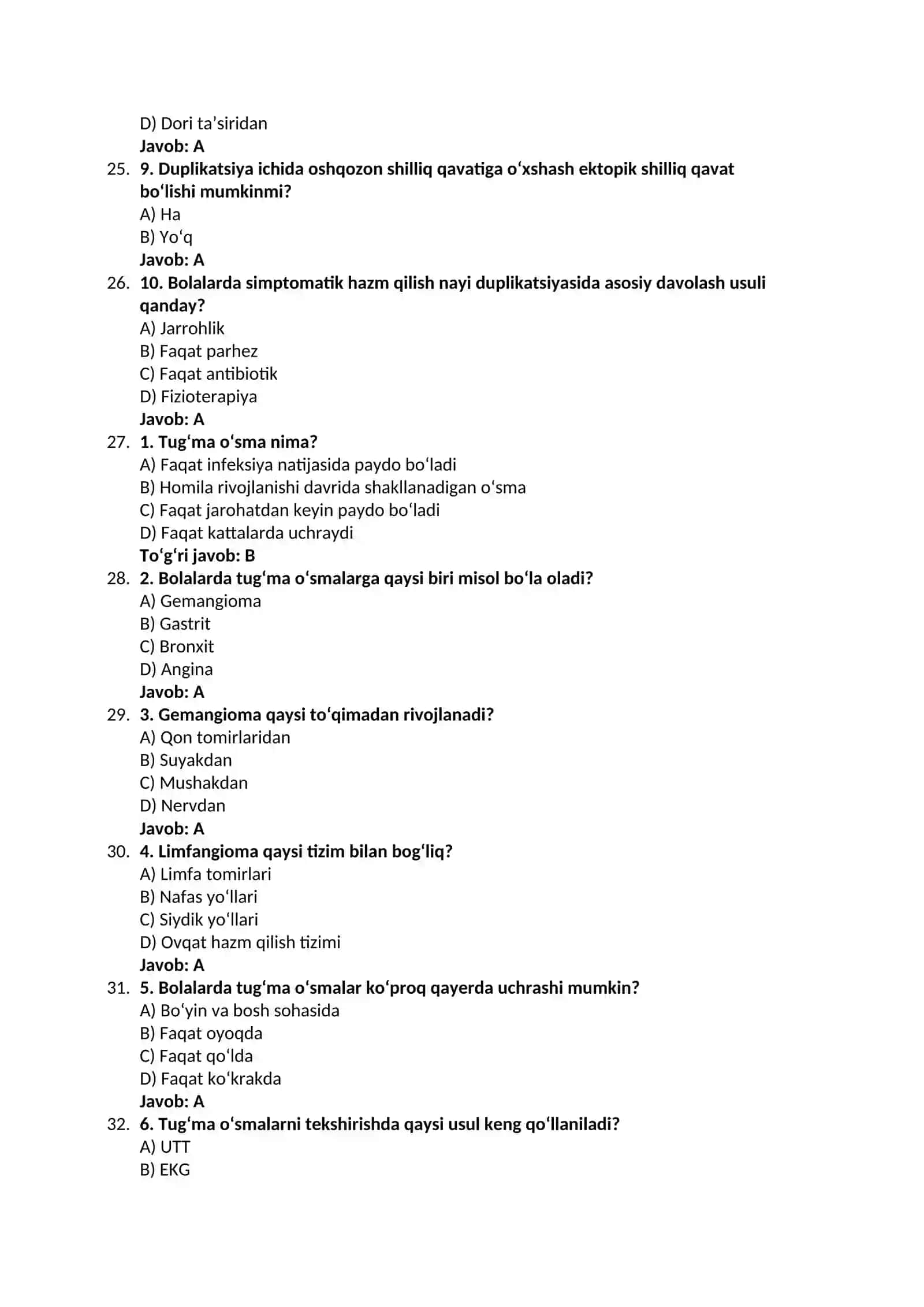 Bolalar xirurgiyasi fanidan yakuniy nazorat testi 4