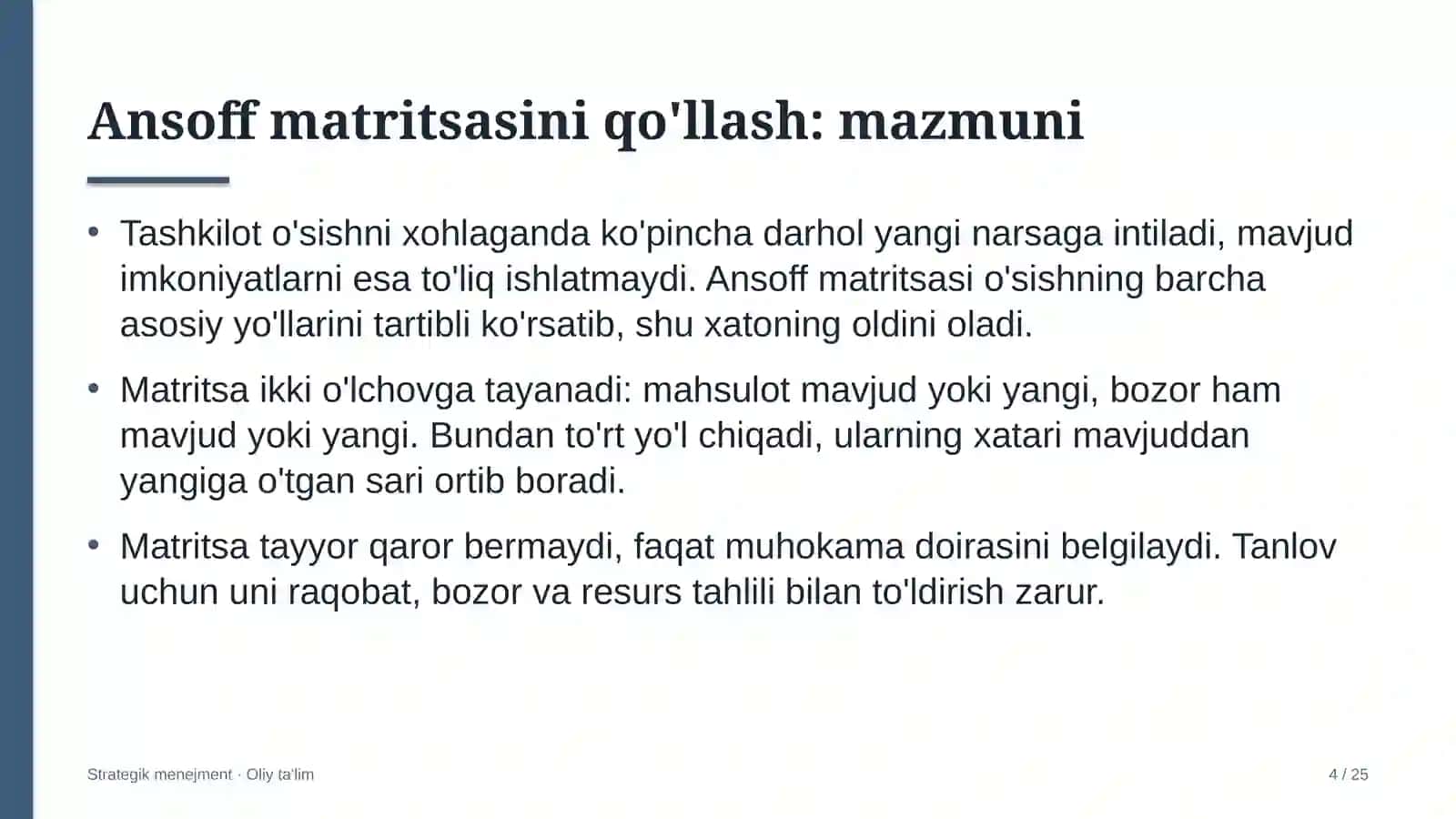Interfeys dizayni studiyalarida Ansoff matritsasini qo'llash 4