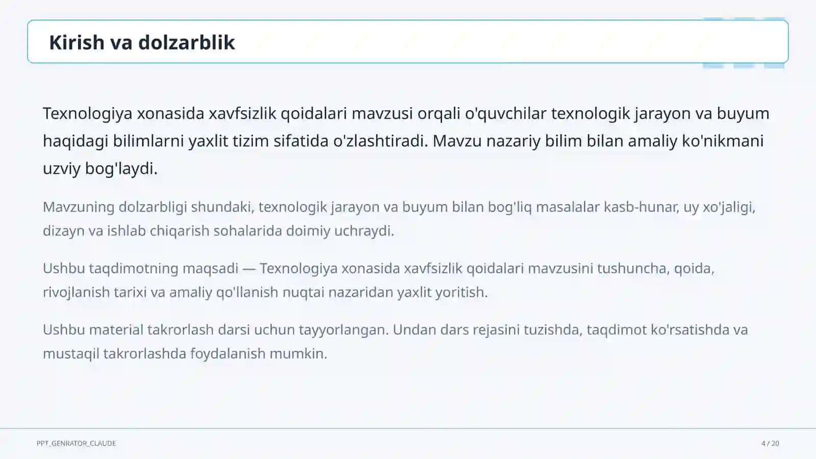 Texnologiya xonasida xavfsizlik qoidalari (5-sinf) 4