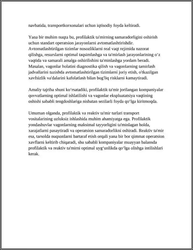 VAGON TA'MIRI VA TEXNIK XIZMAT KÒRSATISHNING ISHNING TÒXTAMASLIGIGA TA'SIRI 4