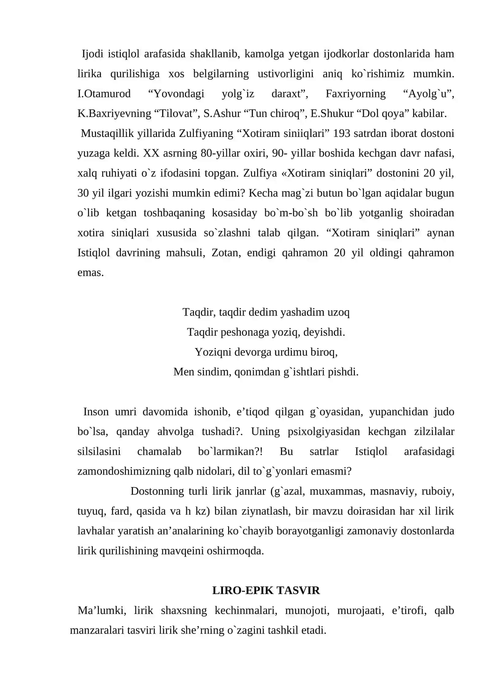 Hozirgi аdаbiy jаrаyondа dostonchilik tаrаqqiyotining o`zigа xos jаnriy xususiyatlаri 4