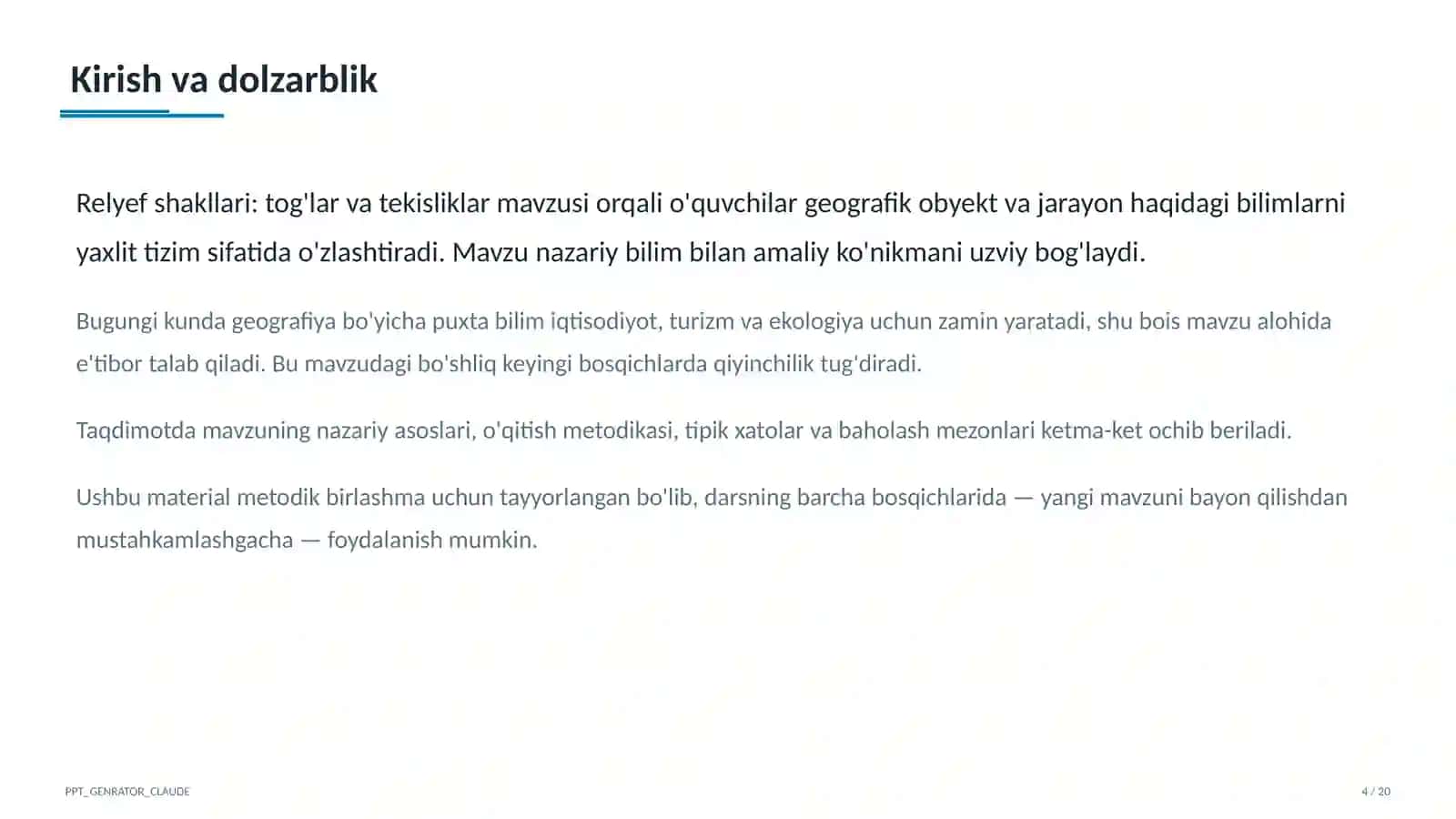 Relyef shakllari: tog'lar va tekisliklar (5-sinf) 4