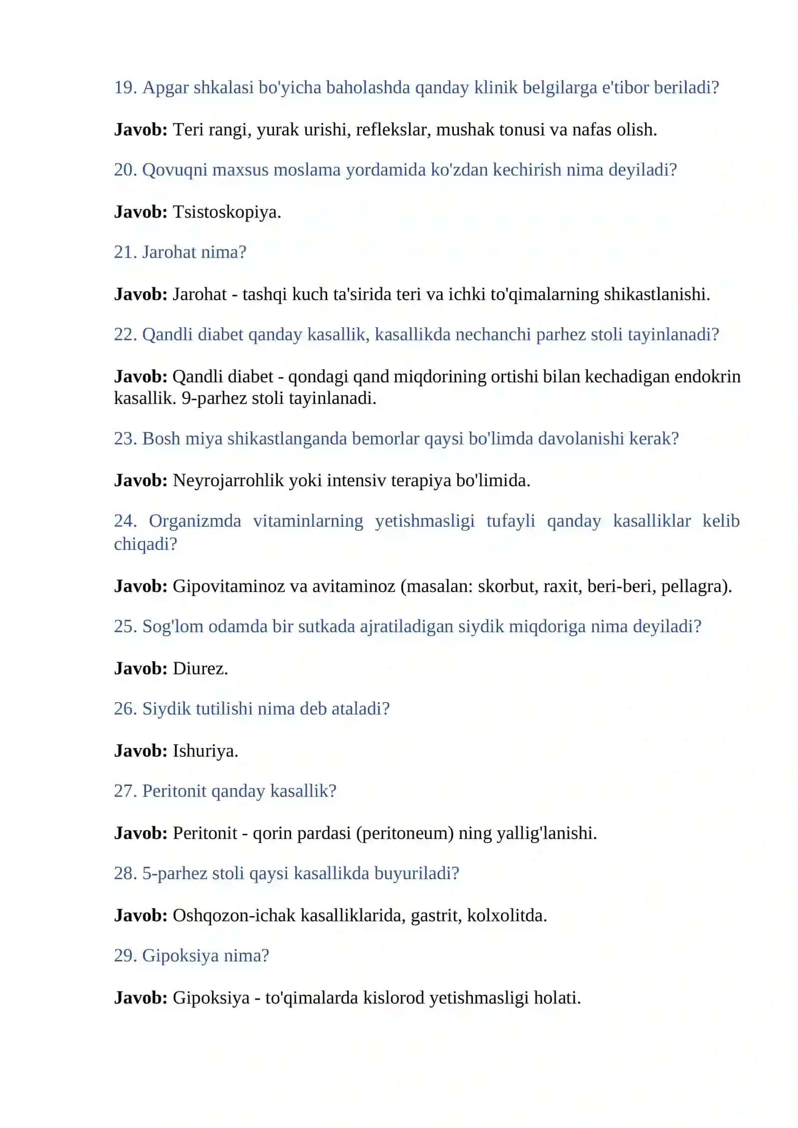 TIBBIYOT HODIMLARI UCHUN ARGOS SUHBAT JAVOBLARI 4