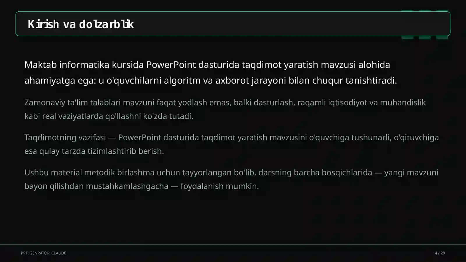 PowerPoint dasturida taqdimot yaratish (7-sinf) 4