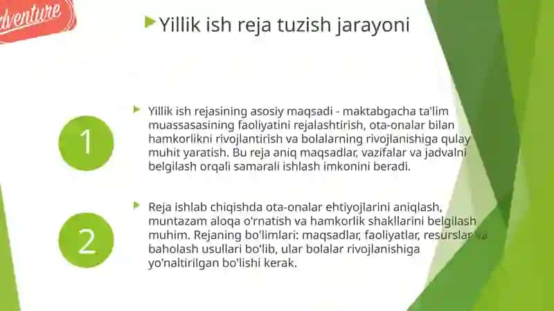 Ota-onalar bilan boriladigan ishlar bo'yicha yillik ish reja tuzish 4