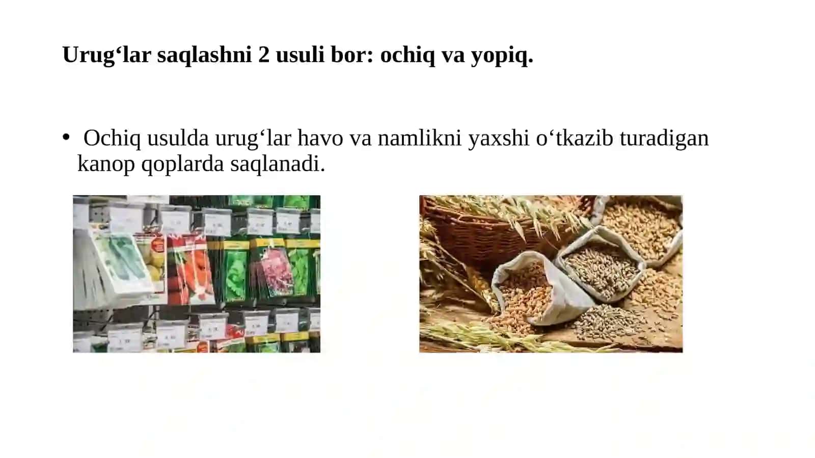 Urug‘larni saqlash, xujjatlashtirish va sotish 4