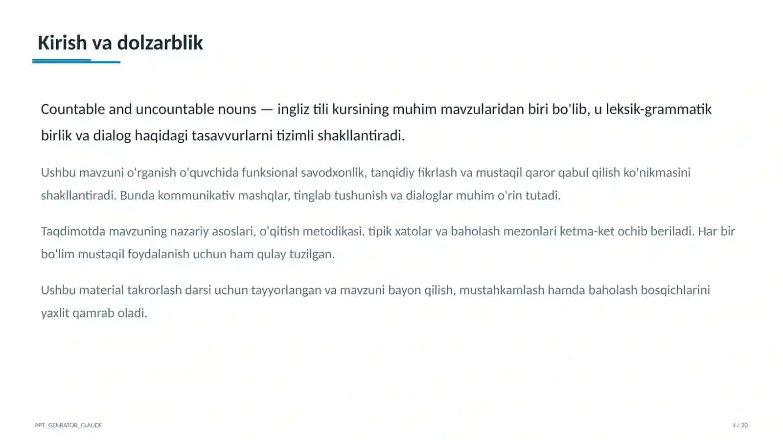Countable and uncountable nouns (5-sinf) 4