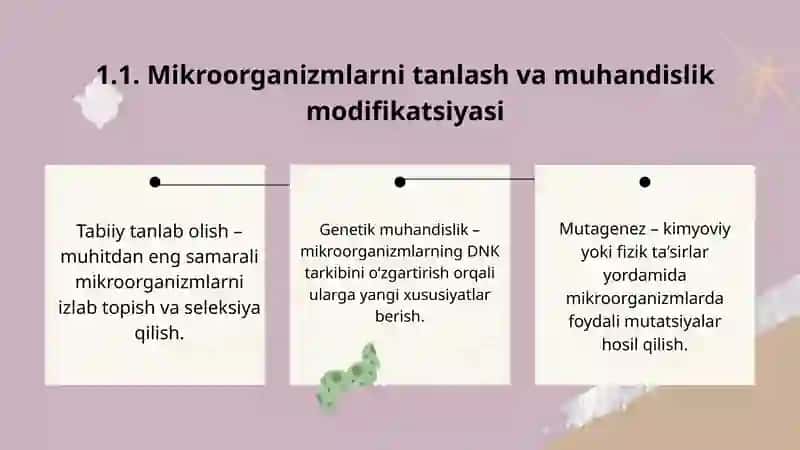 Mikroorganizmlar asosida biotexnologik jarayonlar yaratish usullari 4