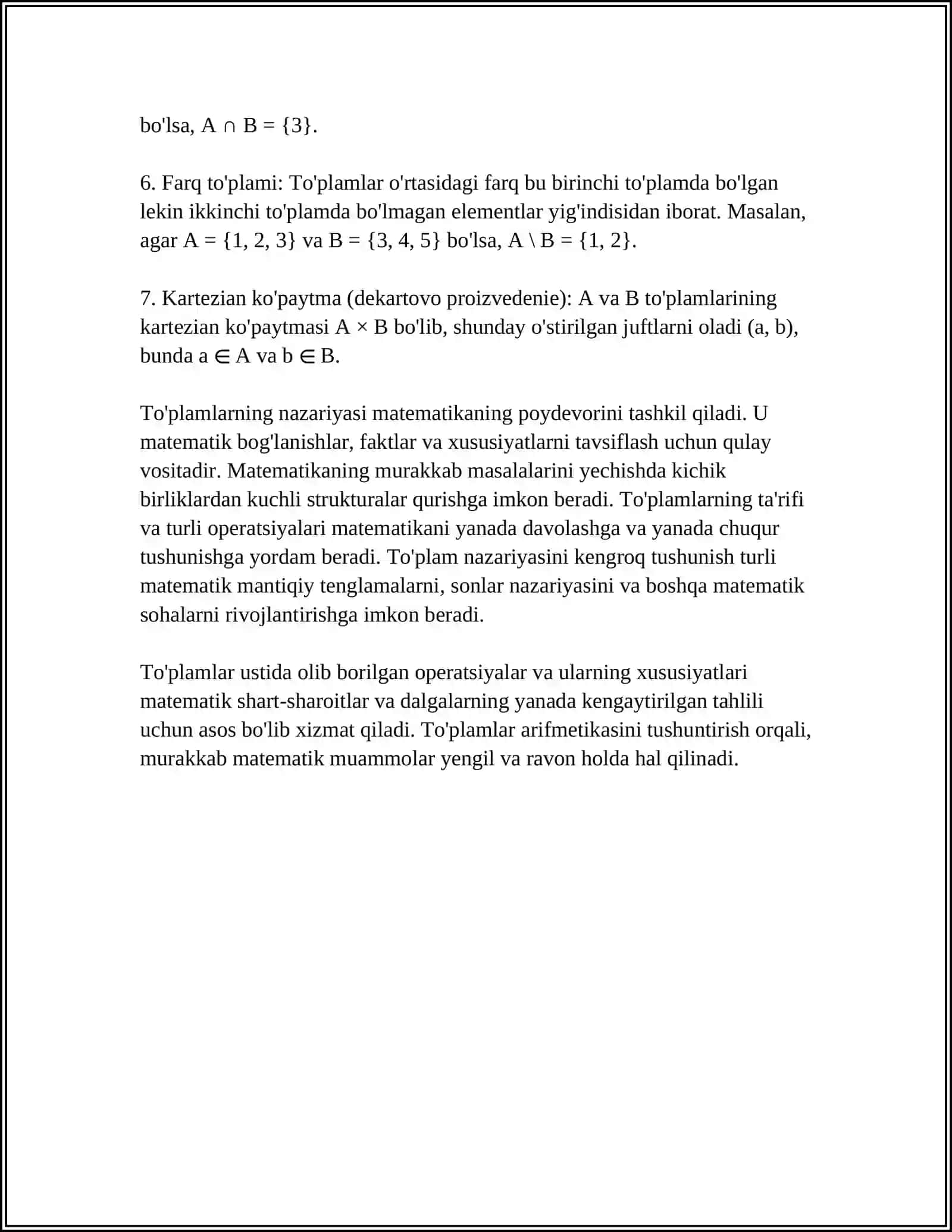 TO‘PLAMLAR USTIDA AMALLAR VA ULARNING XOSSALARI. ISBOTLARI BILAN. EYLER-VENN DIAGRAMMALARI 4