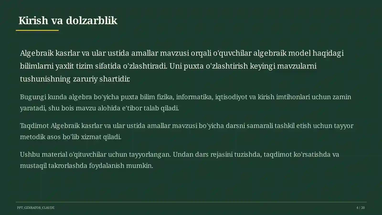 Algebraik kasrlar va ular ustida amallar (8-sinf) 4