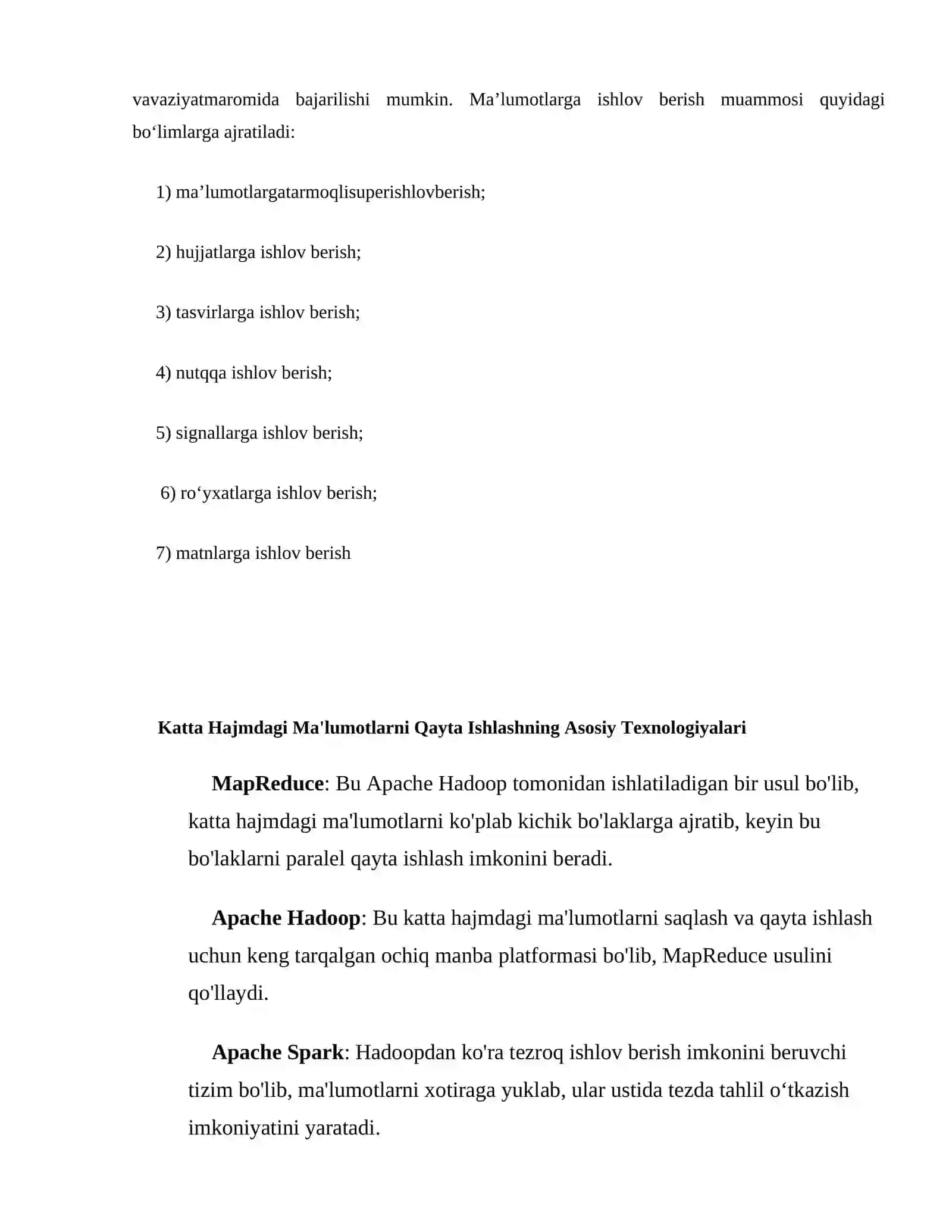 Katta hajmdagi ma’lumotlarga ishlov berish texnologiyalari 4