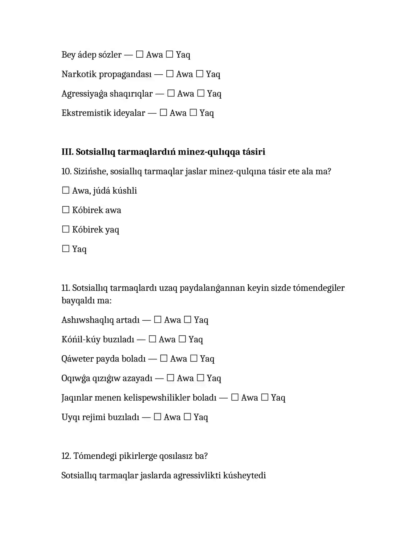 «Ózbekstanda jaslar arasında sosiallıq tarmaqlardıń deviant minez-qulqına tásiri» 4