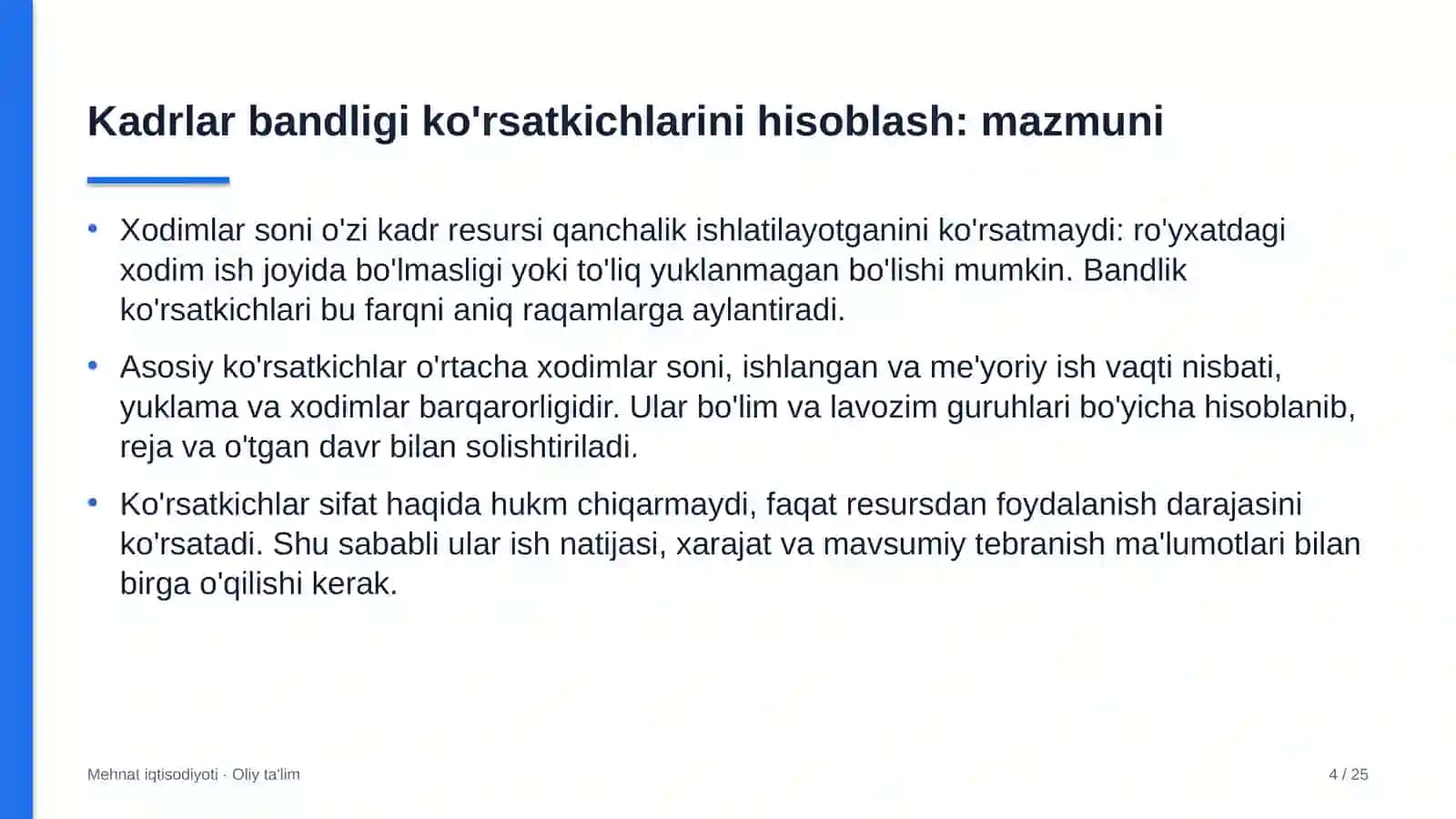 eshik rom ishlab chiqarish korxonalarida kadrlar bandligi ko'rsatkichlarini hisoblash 8962 4